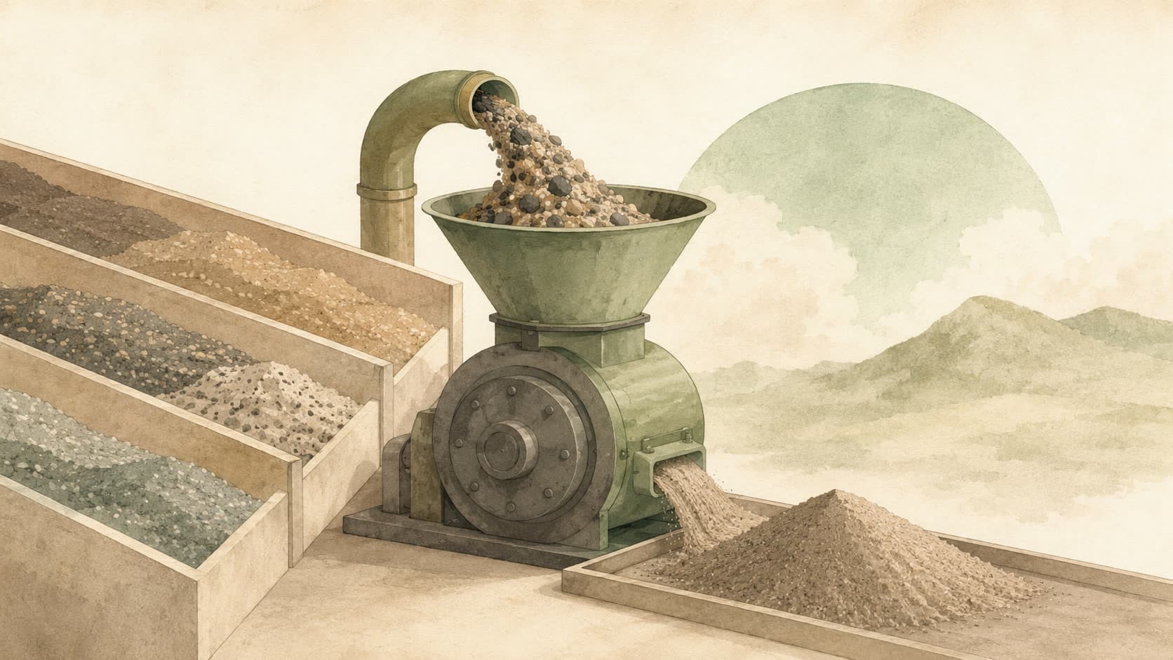 Editorial illustration representing Batch Processing: Grinding through accumulated data on a schedule.