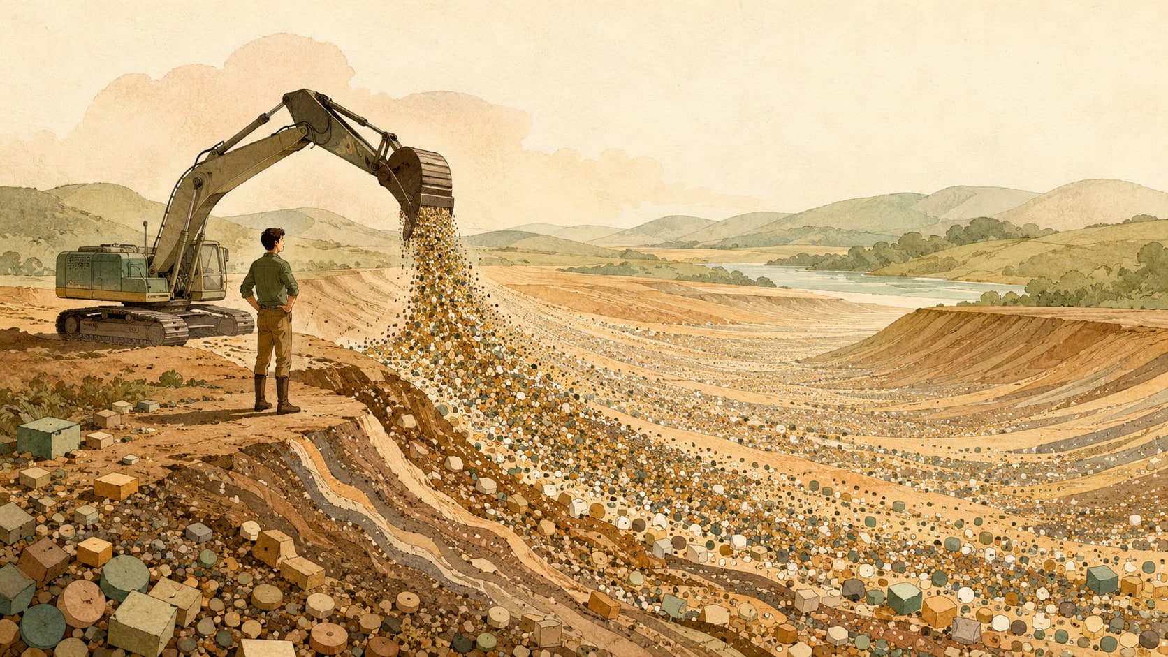 Editorial illustration representing Big Data: Datasets too large for one machine to chew on.