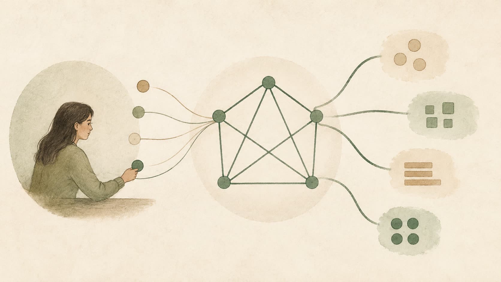 Editorial illustration representing GraphQL: A query language for APIs, schema-first.