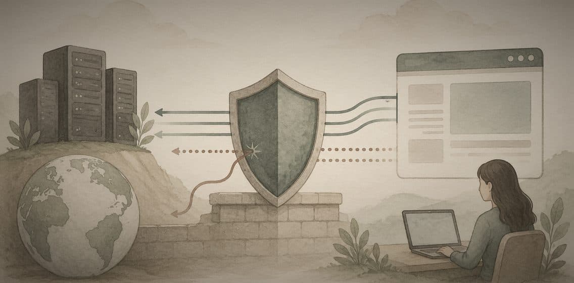Inline editorial illustration evoking CORS: browser rules for cross-origin http requests.