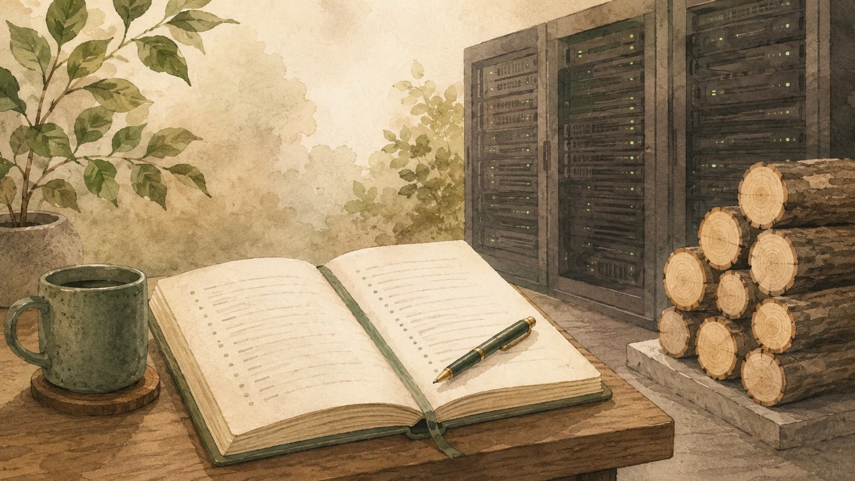 Inline editorial illustration evoking Logging: a written record of what a system has done.