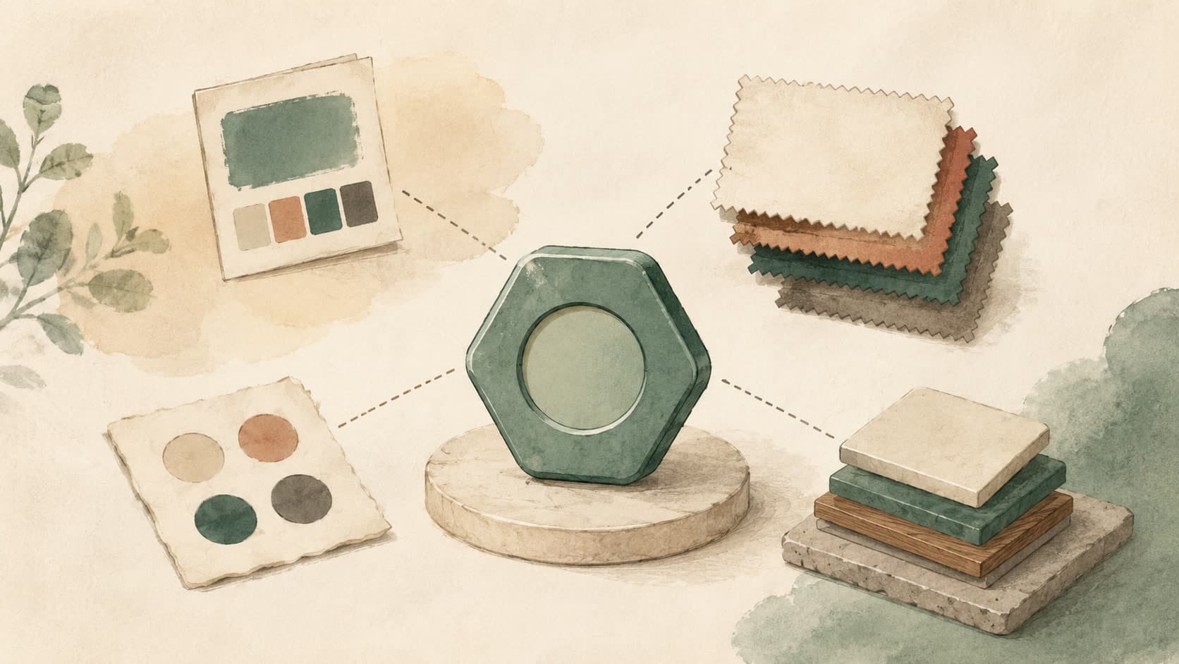 Editorial illustration representing Design Token: A named, versioned value for a design decision.